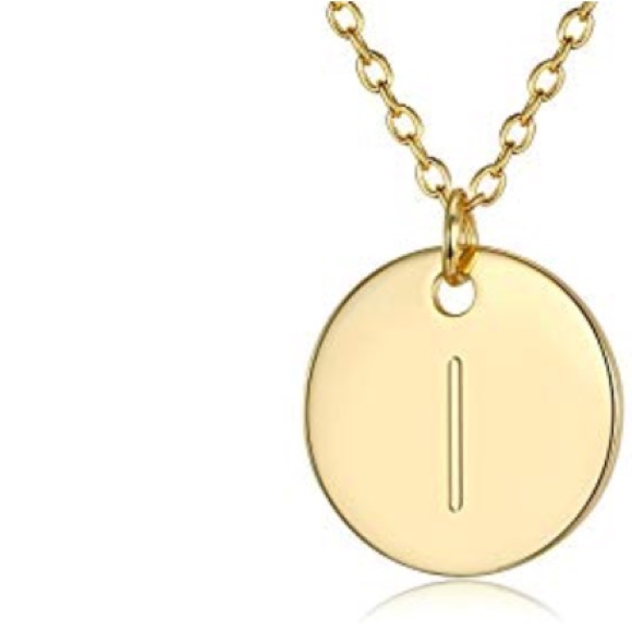 Gold Letter Circle Stamped Initial Necklace - Picture 4 of 6